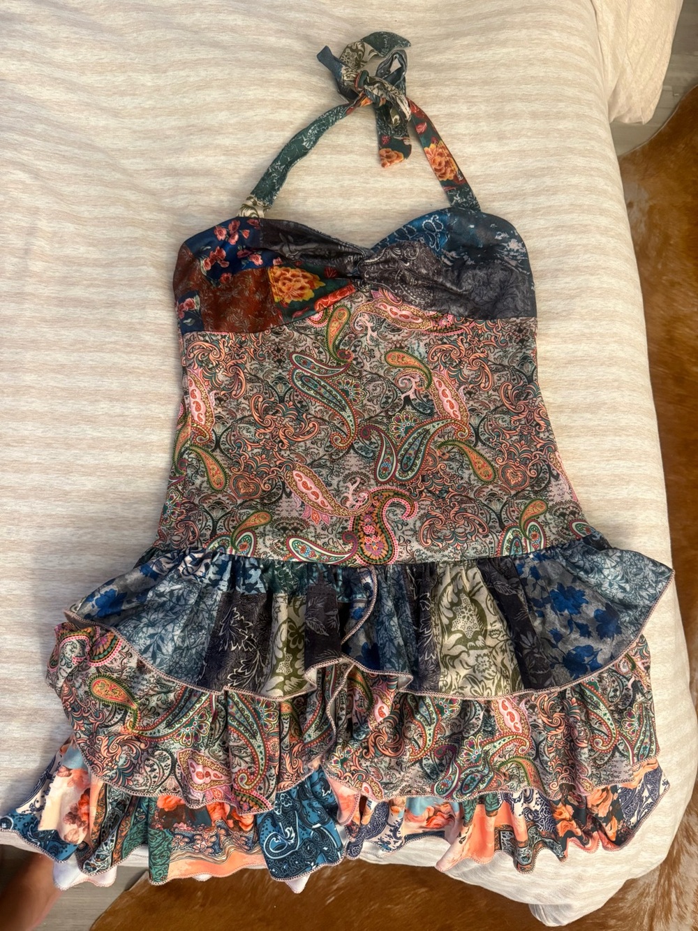 Boho Paisley Halter One-Piece Dress in Multicolor